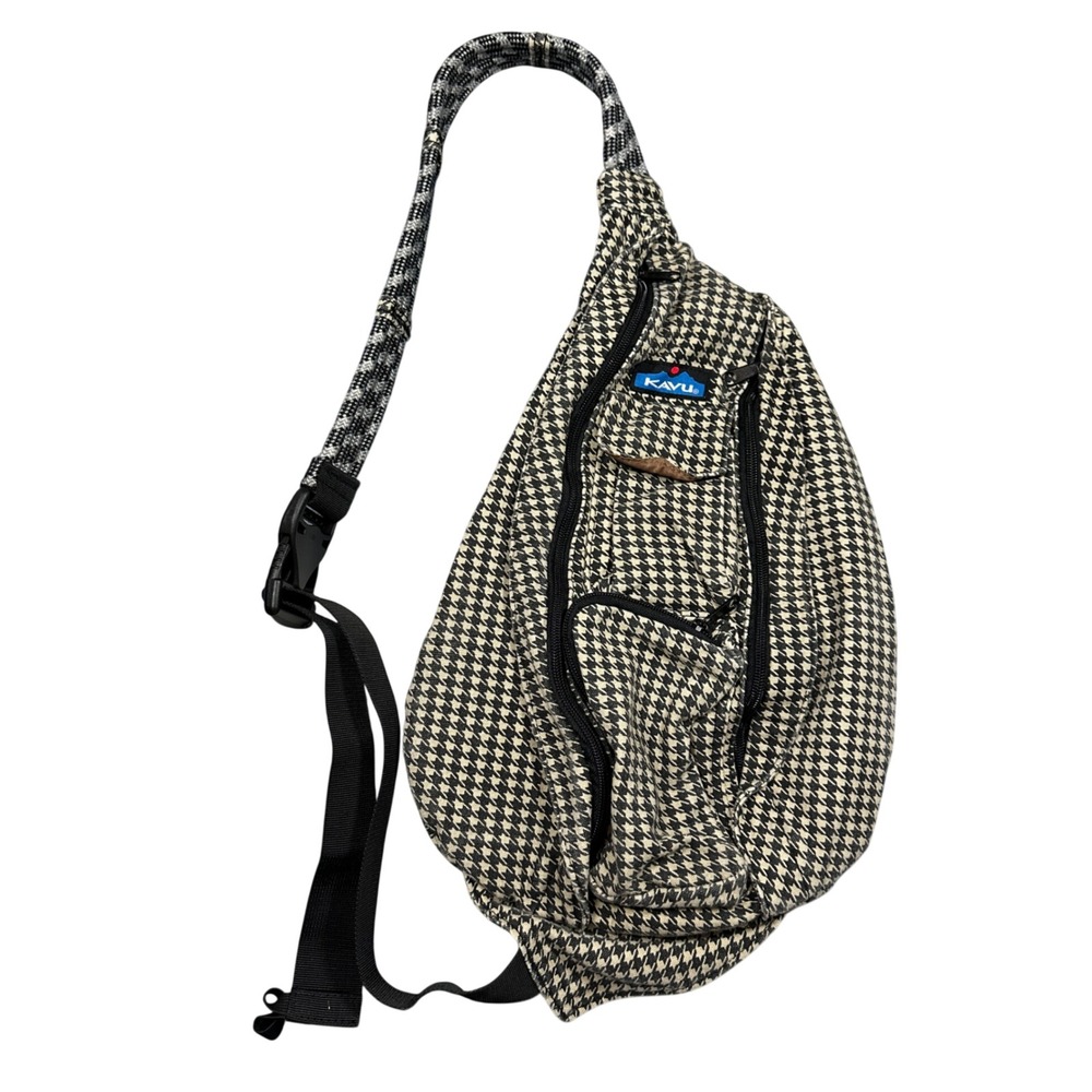 KAVU Rope Bag Houndstooth Black White Sling Backpack Canvas Shoulder Bag